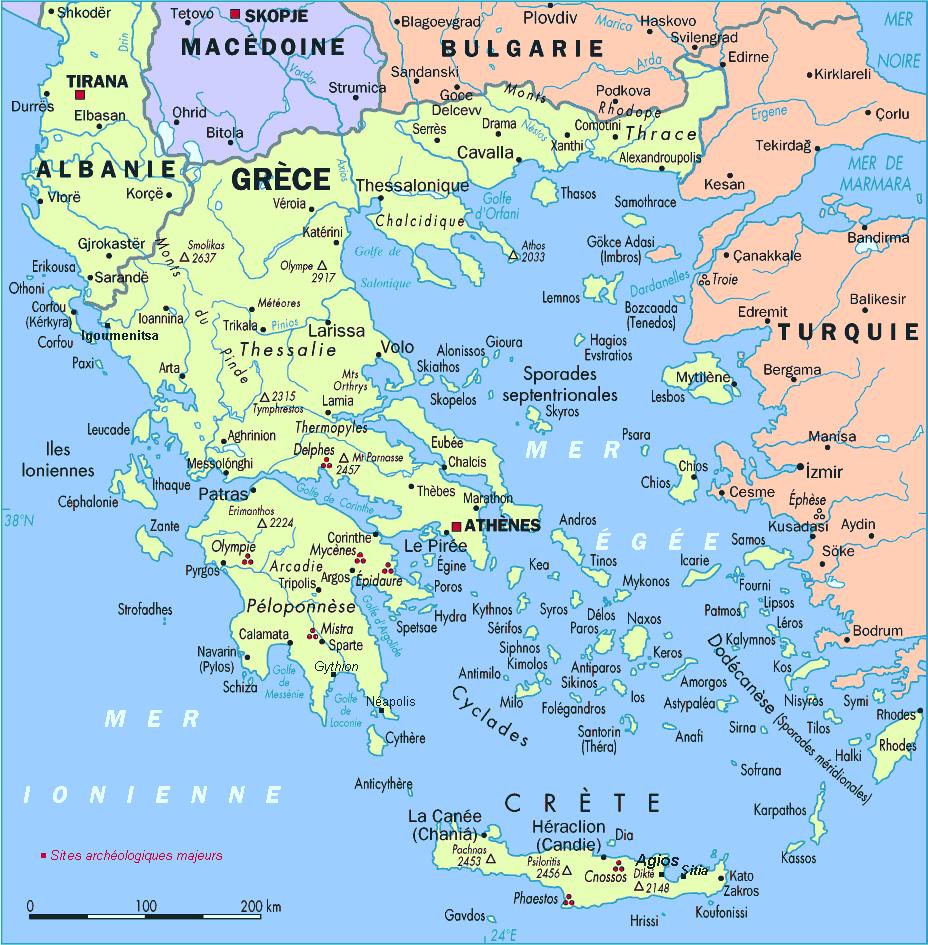Grekland karta - Detaljerad karta över Grekland (Södra Europa - Europa)