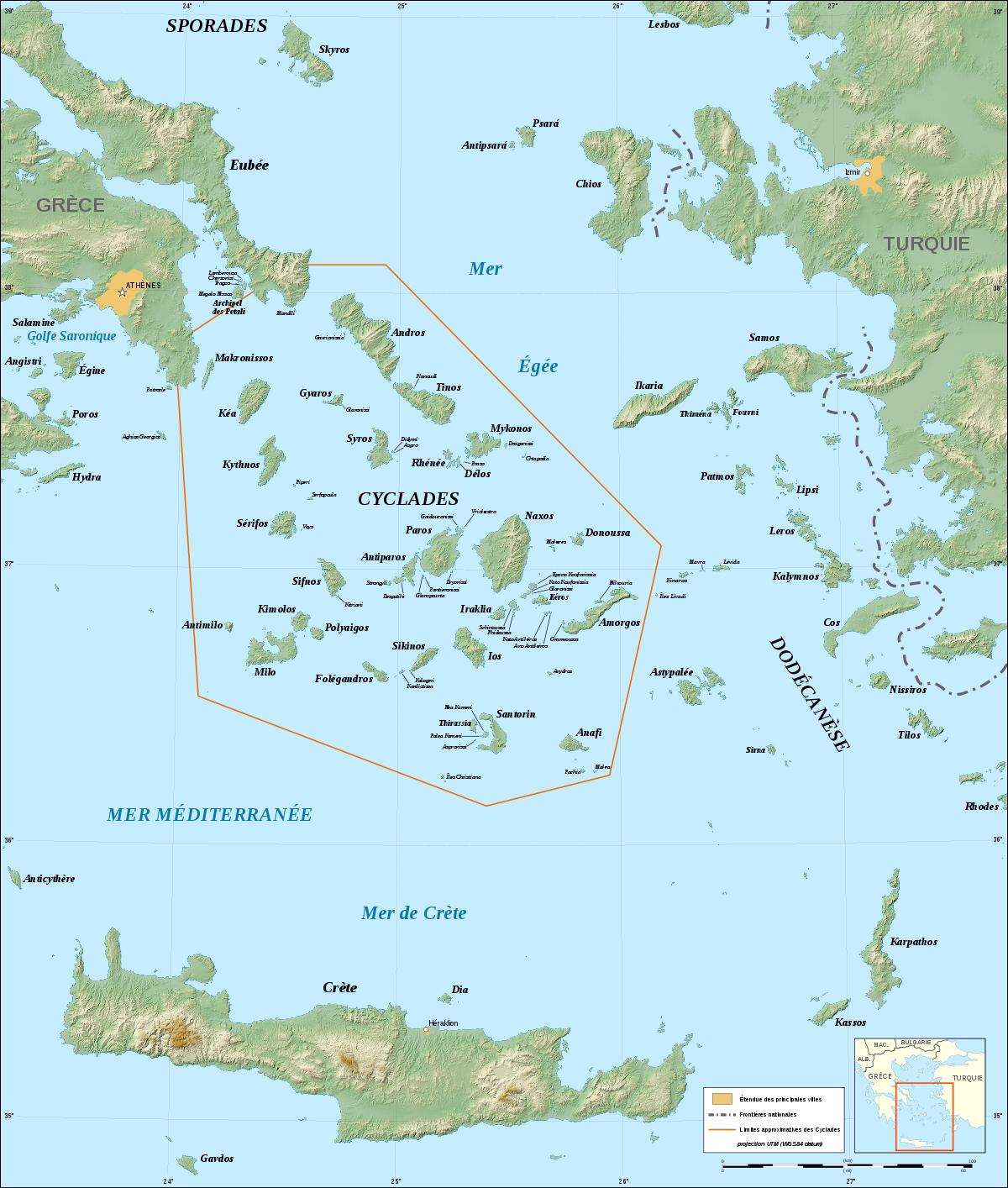 Kykladerna, Grekland karta - Karta över Kykladerna grekiska öarna