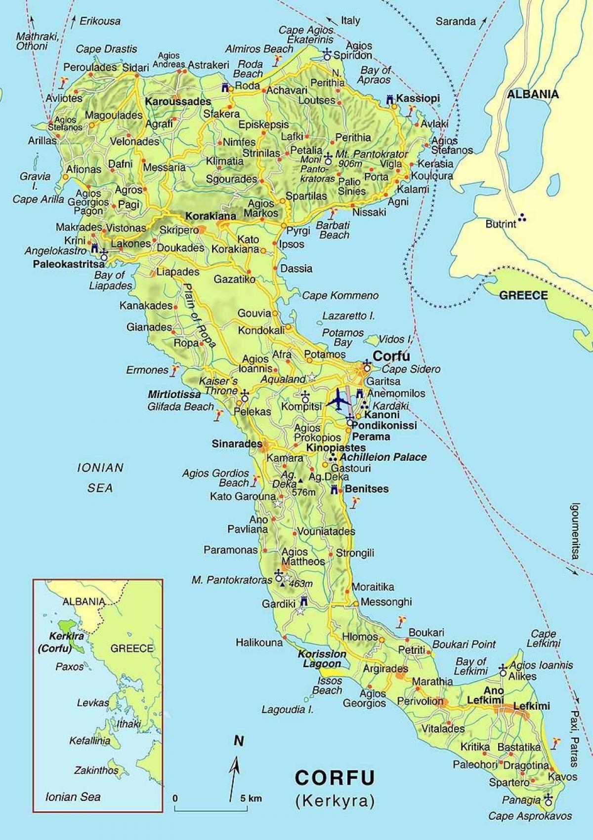 Korfu Grekland karta - Karta över Korfu Grekland (Södra Europa - Europa)